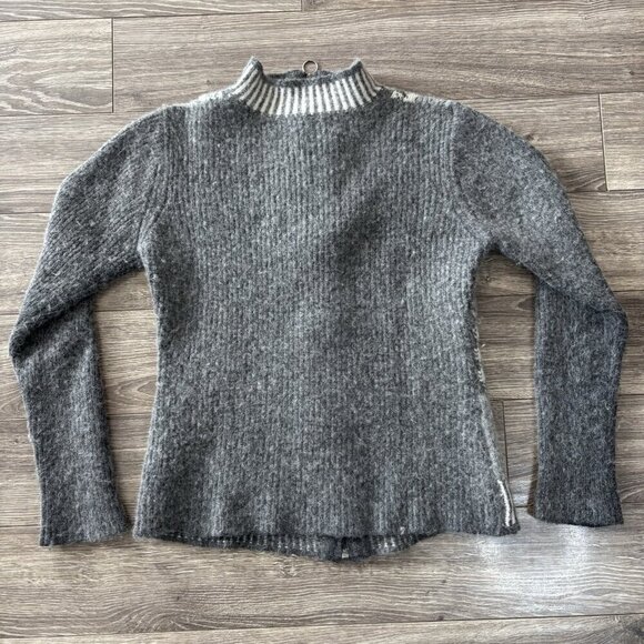 VTG Wool Sweater Womens M Grey Angora Cardigan Full Zip Nordic Fair Isle READ - Picture 11 of 12